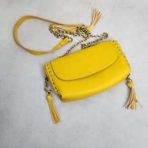 Zara Women’s Yellow Small Handbag Purse Chain Strap Tassel Bag